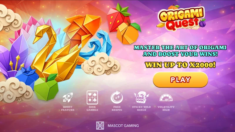 Origami Quest – pagrindinis ekranas su būgnais ir origami simboliais