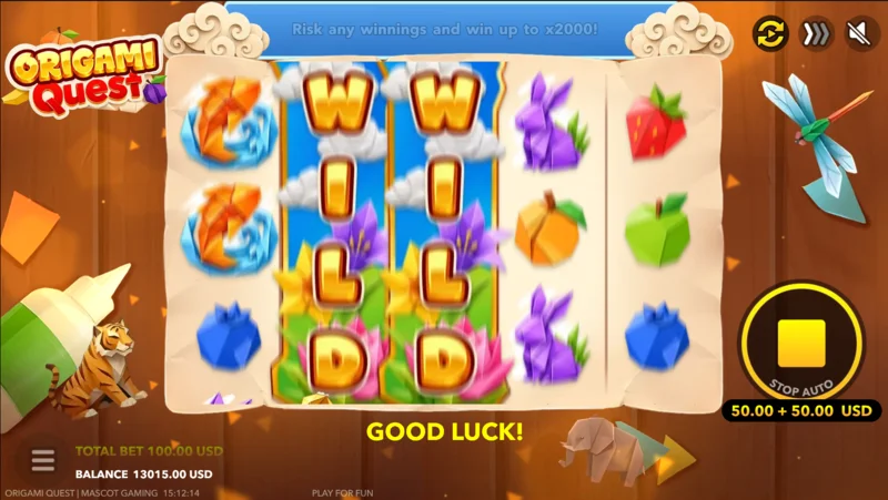 Origami Quest – laimėjimas su limpančiu Wild būgnu